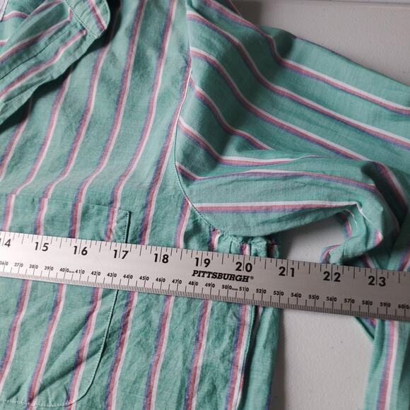 Frank & Eileen Shirt Womens Small Green Stripe Silvio Button Front Cotton - Picture 7 of 11
